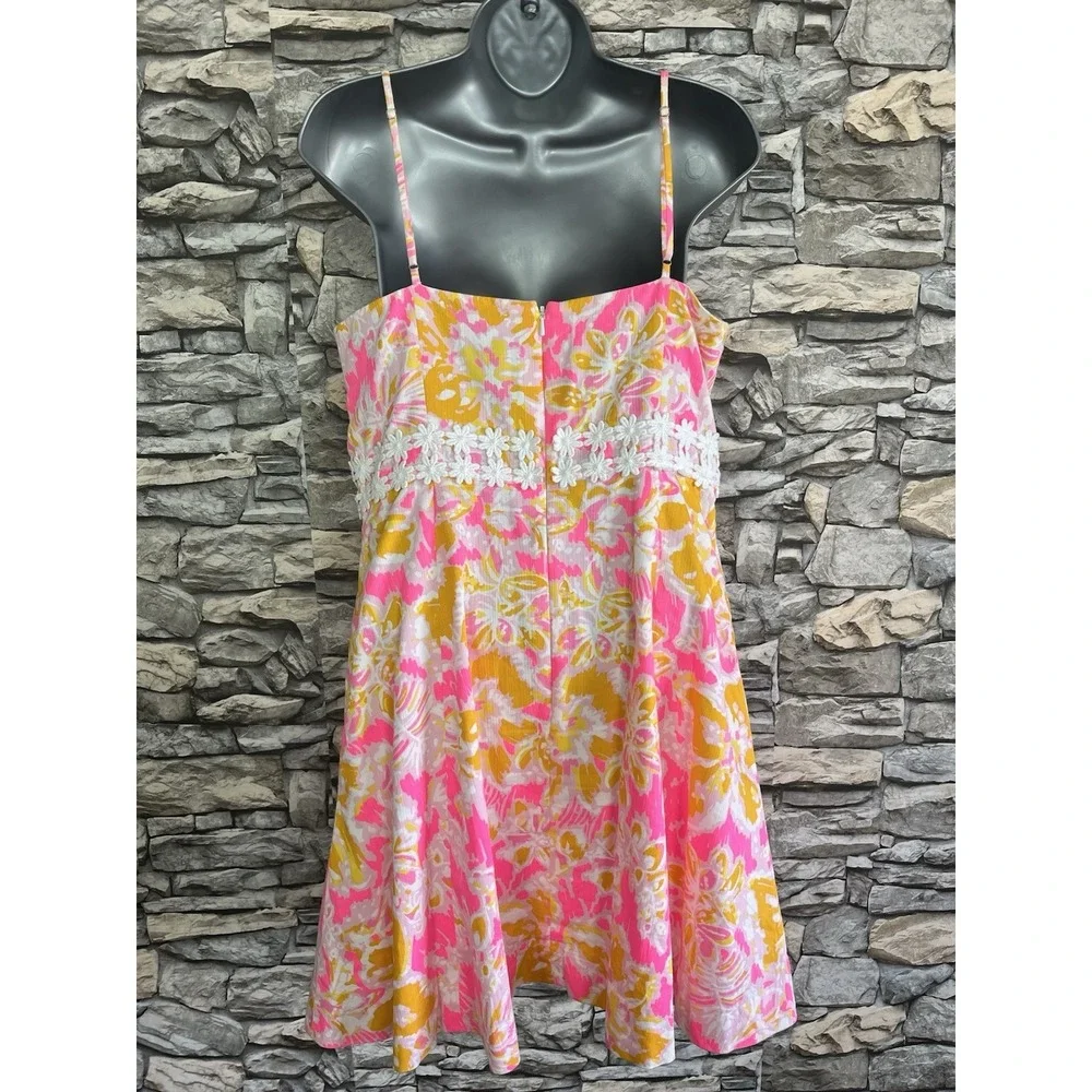 Lilly Pulitzer Lenore Lace Cutout Dress Spaghetti Straps Pockets Cotton 10 Sz 10 - Picture 3 of 11
